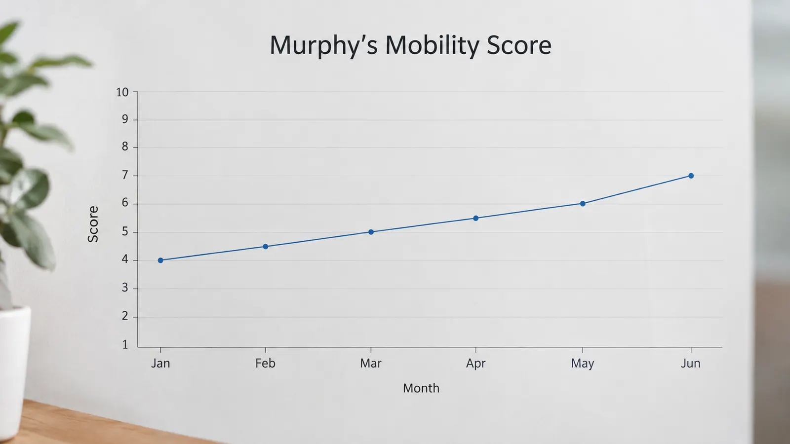A simple line chart showing a mobility score improving gradually over six months